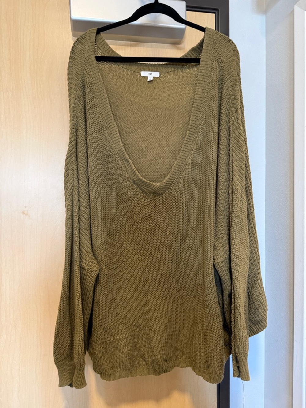bp Olive-Tone Deep V-Neck Knit Sweater